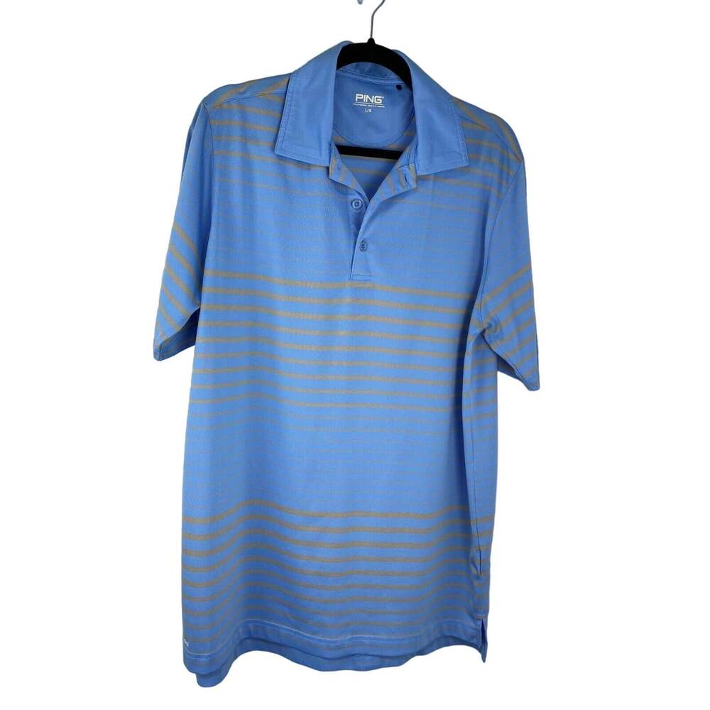 Ping Sensor Cool Polo Golf Blue Gray Shirt Striped Size Large EUC